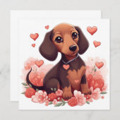 Invitation Mignonne chiot Dachshund avec le coeur (Devant / Derrière)