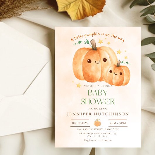 Invitation Mignonne Citrouille Sur Le Chemin Baby shower Auto