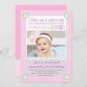 Invitation Mignonne comme un bouton (Pastels) Premier anniver (Devant / Derrière)