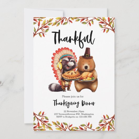 Invitation mignonne d'animaux de dîner de (Devant)