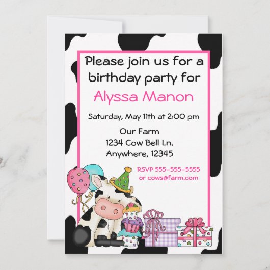 Invitation mignonne d'anniversaire de filles de (Devant)