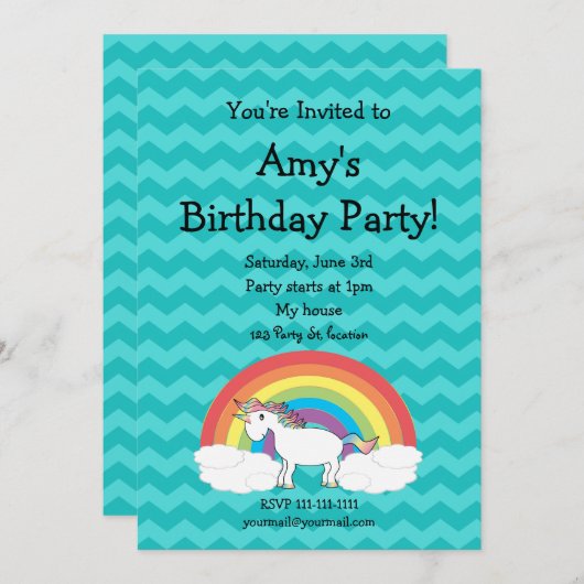 Invitation mignonne d'anniversaire de licorne (Devant / Derrière)