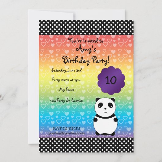 Invitation mignonne d'anniversaire d'ours panda (Devant)