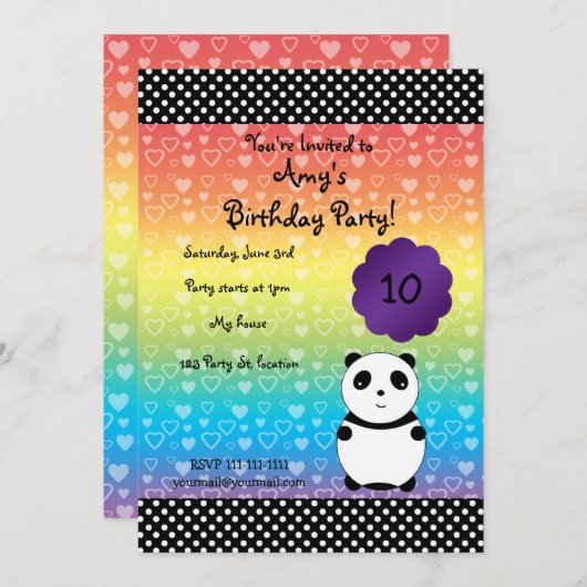 Invitation mignonne d'anniversaire d'ours panda (Devant / Derrière)