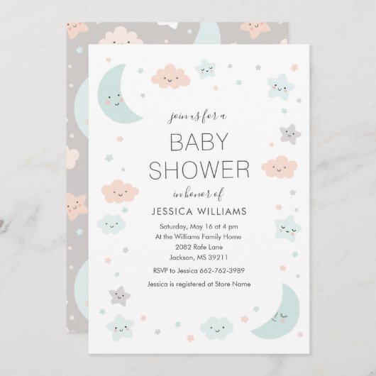 Invitation mignonne de baby shower de cadre de (Devant / Derrière)