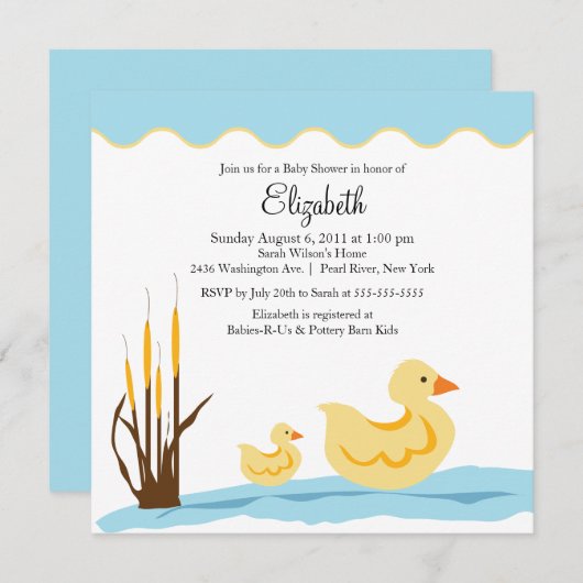 Invitation MIGNONNE de baby shower de canard de (Devant / Derrière)