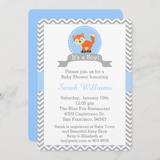 Invitation mignonne de baby shower de Fox dans (Devant / Derrière)