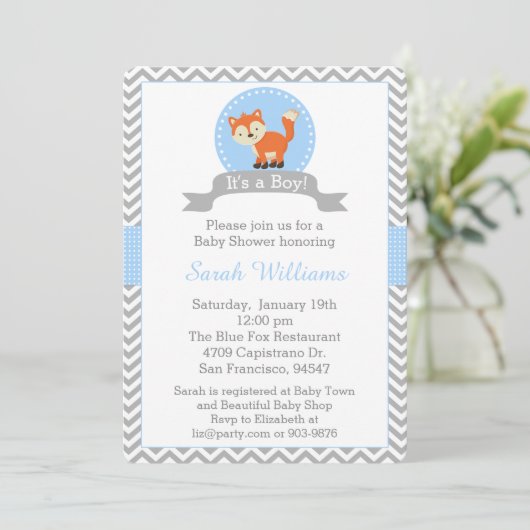 Invitation mignonne de baby shower de Fox dans (Debout devant)
