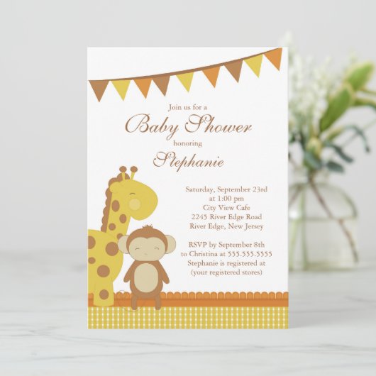 Invitation mignonne de baby shower de singe de (Debout devant)