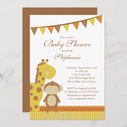 Invitation mignonne de baby shower de singe de (Devant / Derrière)