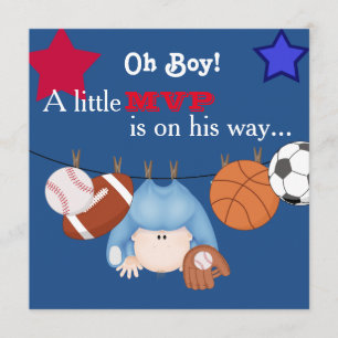 Invitation mignonne de baby shower de sports de