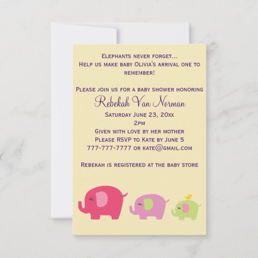 Invitation mignonne de baby shower d'éléphants (Devant)
