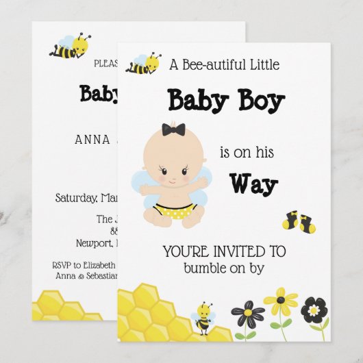 Invitation mignonne de douche de bébé d'abeille de (Devant / Derrière)