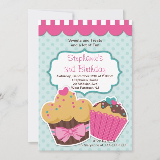 Invitation mignonne de fête d'anniversaire de (Devant)