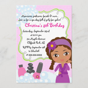Invitation mignonne de fête d'anniversaire de spa