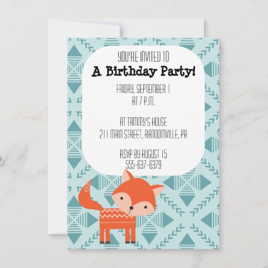 Invitation mignonne de partie de Fox rouge (Devant)