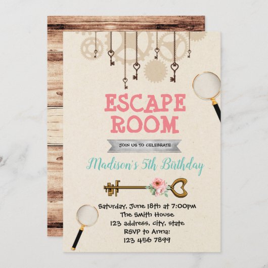 Invitation mignonne de partie de pièce d'évasion (Devant / Derrière)