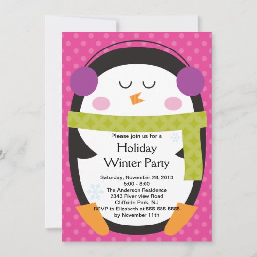 Invitation mignonne de partie d'hiver de pingouin (Devant)