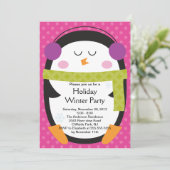 Invitation mignonne de partie d'hiver de pingouin (Debout devant)