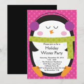 Invitation mignonne de partie d'hiver de pingouin (Devant / Derrière)