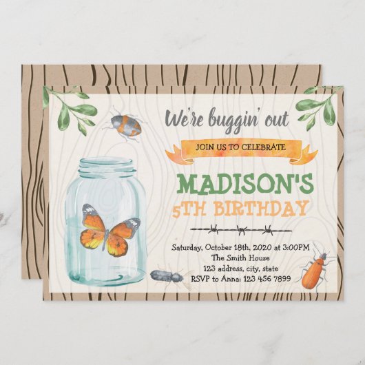 Invitation mignonne de partie d'insecte de pot de (Devant / Derrière)