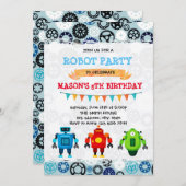 Invitation mignonne de thème de partie de robot (Devant / Derrière)