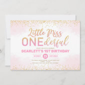 Invitation Mignonne d'or rose fine Miss 1er anniversaire (Devant)