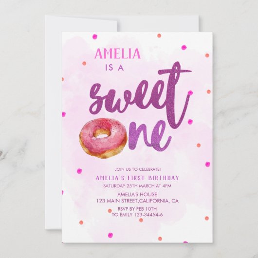 Invitation mignonne douce une beigne fille 1er anniversaire (Devant)