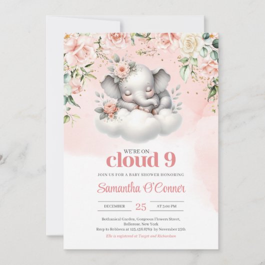 Invitation Mignonne éléphant nous sommes sur le nuage neuf fl (Devant)