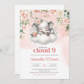 Invitation Mignonne éléphant nous sommes sur le nuage neuf fl (Devant / Derrière)