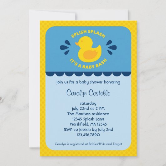 Invitation mignonne en caoutchouc de baby shower (Devant)