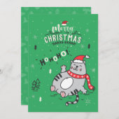 Invitation Mignonne et drôle Chat Noël joyeuses Salutations (Devant / Derrière)