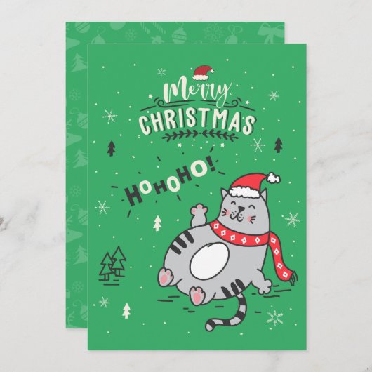 Invitation Mignonne et drôle Chat Noël joyeuses Salutations (Devant / Derrière)