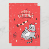 Invitation Mignonne et drôle Chat Noël joyeuses Salutations (Devant / Derrière)