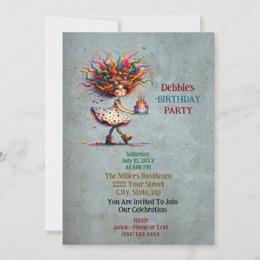 Invitation Mignonne et drôle fille Whimsical (Devant)