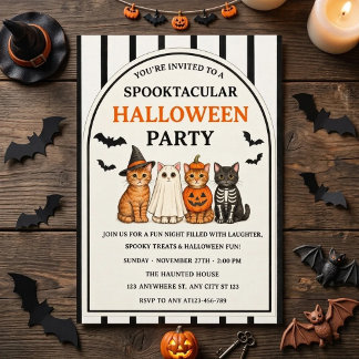 Invitation Mignonne fête d'Halloween Spooktacular pour chats