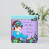 Invitation Mignonne fille Baby shower Turquoise bleu pourpre (Debout devant)
