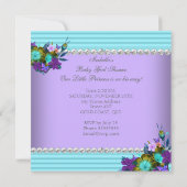 Invitation Mignonne fille Baby shower Turquoise bleu pourpre (Dos)