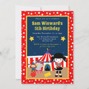 Invitation Mignonne fille de cirque mime anniversaire des enf