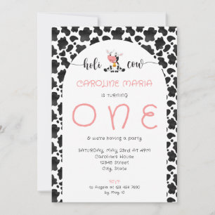 Invitation Mignonne Fille de Vache Funny Bébé rose Premier an