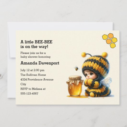 Invitation Mignonne fille en costume d'abeille avec Baby show (Devant)