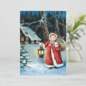 Invitation Mignonne Fille Lanterne Holly Hiver Cottage (Debout devant)