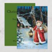 Invitation Mignonne Fille Lanterne Holly Hiver Cottage (Devant / Derrière)