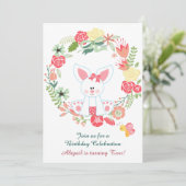 Invitation Mignonne fille lapin et Flower Wreath Anniversaire (Debout devant)
