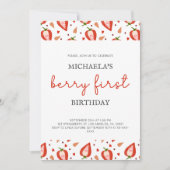 Invitation Mignonne fille simple Berry premier anniversaire (Devant)