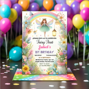 Invitation mignonne Floral Rose fille fée premier 1er anniver