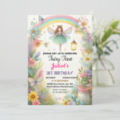 Invitation mignonne Floral Rose fille fée premier 1er anniver (Debout devant)
