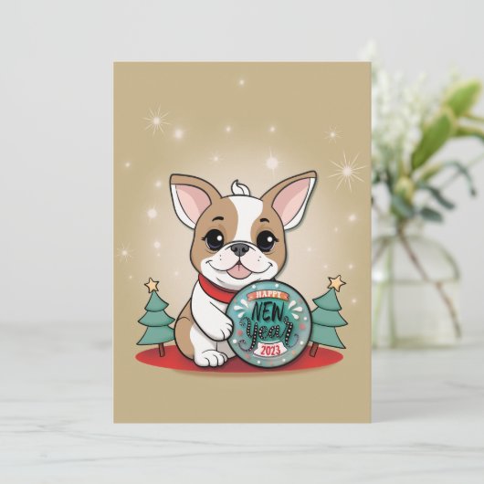 Invitation Mignonne French Bulldog Drôle Nouvel An fête de la (Debout devant)
