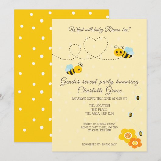 Invitation Mignonne Genre Révèle Ce Qui Va Bébé Baby shower A (Devant / Derrière)