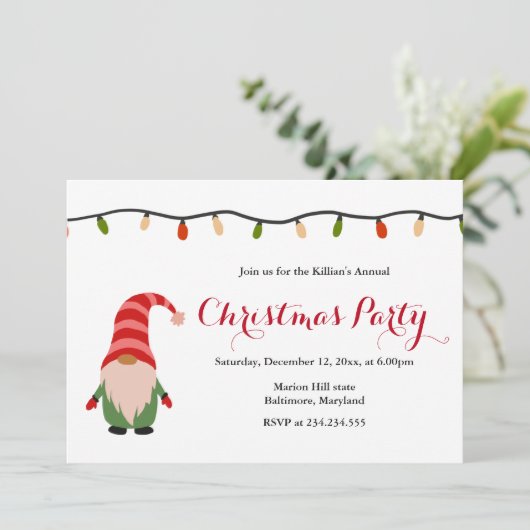 Invitation Mignonne Gnome Fête de Noël (Debout devant)